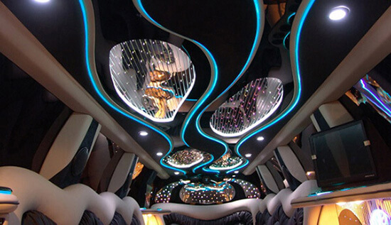 Navigator Stretch limo interior with LED lights ceiling