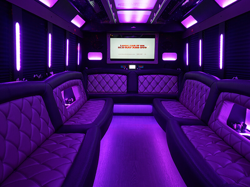 Flat-screen TV in a party bus