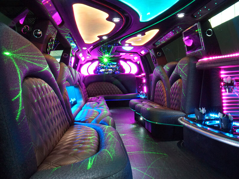 Deluxe neon lights in a Detroit limo