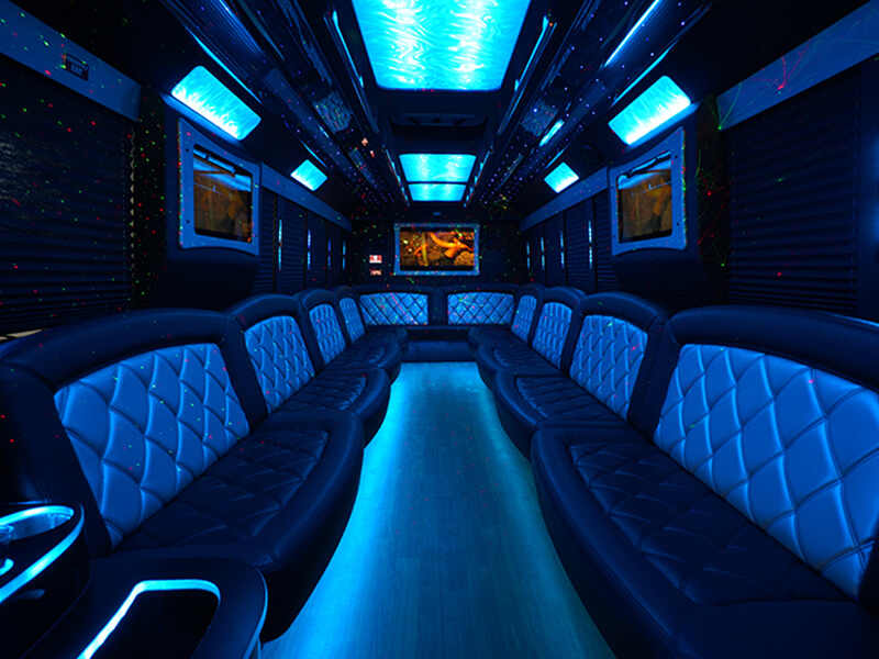 Flat-screen TVs in a party bus