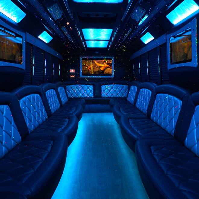 Luxurious party bus features